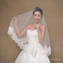 One Layer Short Ivory Wedding Veil with Wide Edge